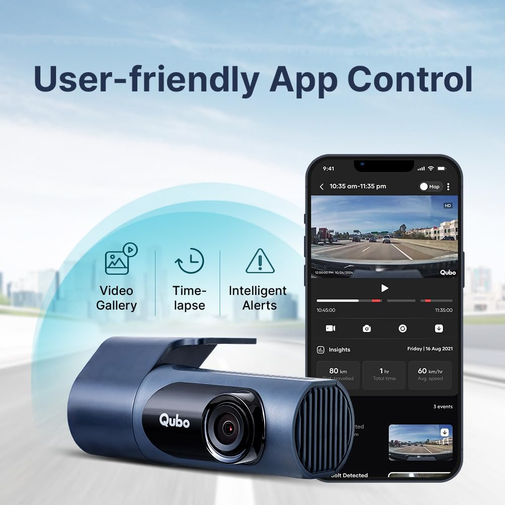 Qubo Car Dashcam Prox by Hero Group | 3MP 1296P FHD+ Camera | NightPulse Vision