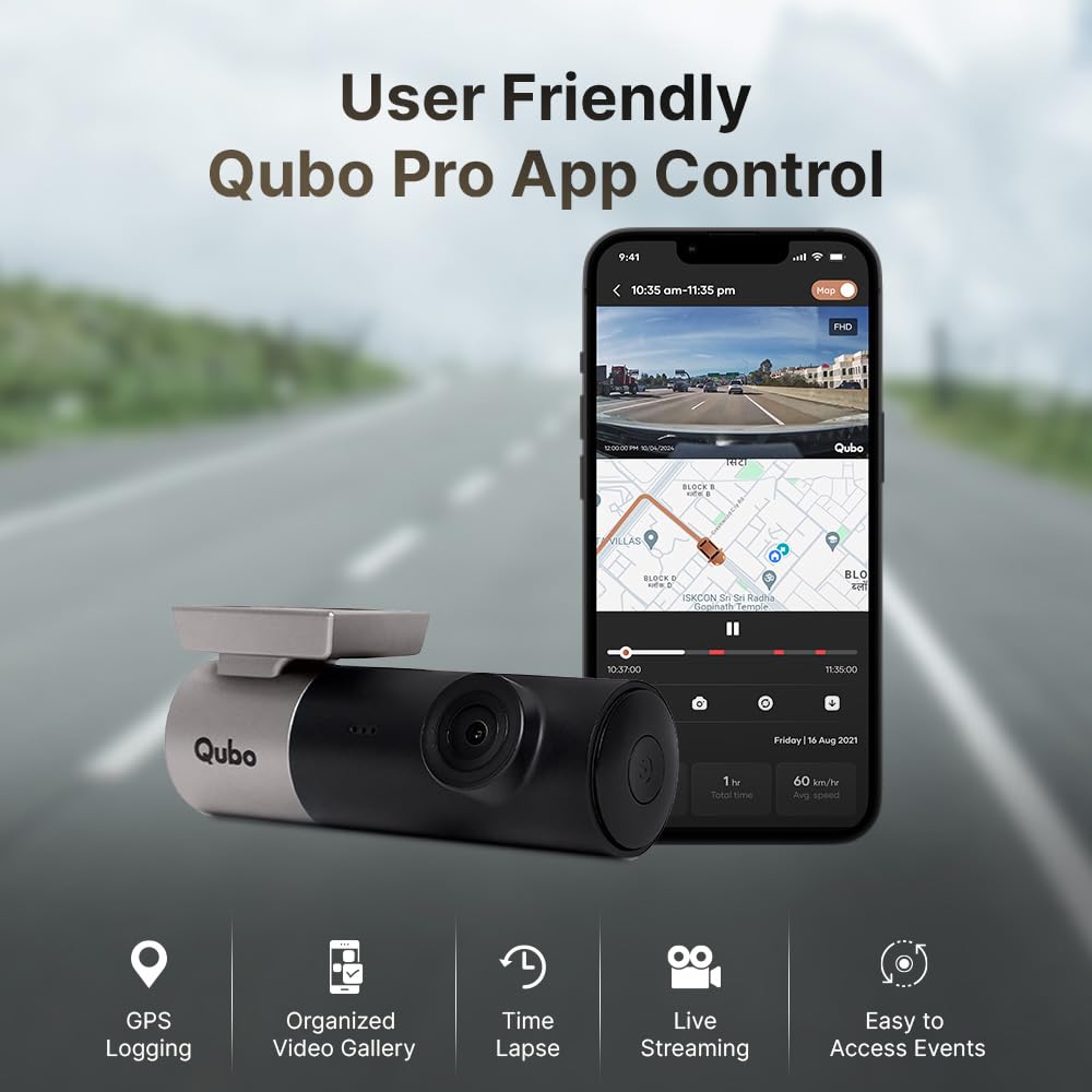 Qubo Car Dashcam Prox by Hero Group | 3MP 1296P FHD+ Camera | NightPulse Vision