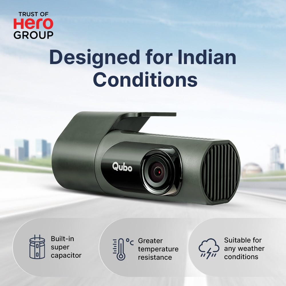 Qubo Car Dashcam Prox by Hero Group | 3MP 1296P FHD+ Camera | NightPulse Vision