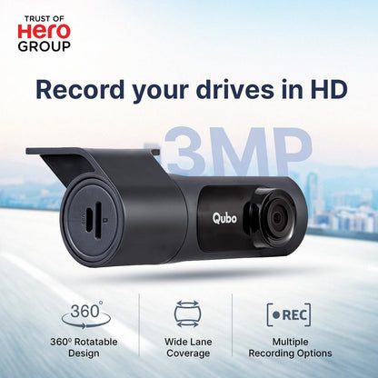 Qubo Car Dashcam Prox by Hero Group | 3MP 1296P FHD+ Camera | NightPulse Vision